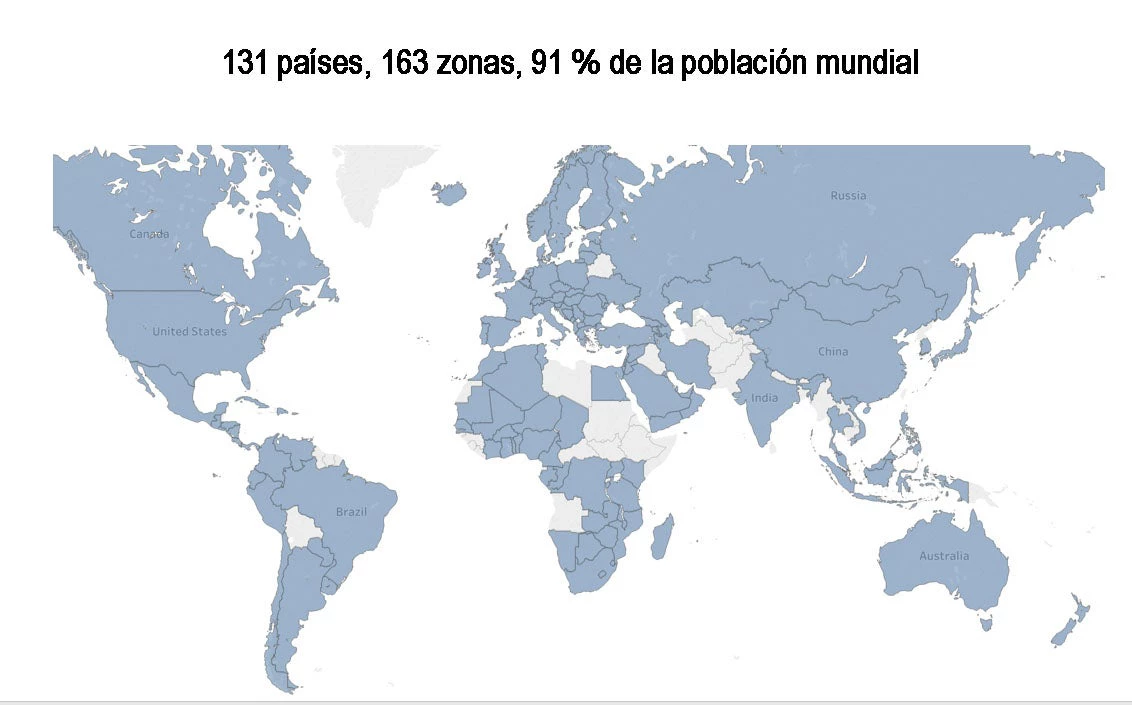 Países/zonas cubiertas por el conjunto de datos.