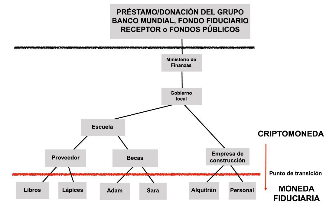 Gráfico 1: Esquema del uso de la criptomoneda en un proyecto, fondo fiduciario o programa.