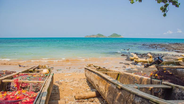 Fisherman boats on Sao Tome beach