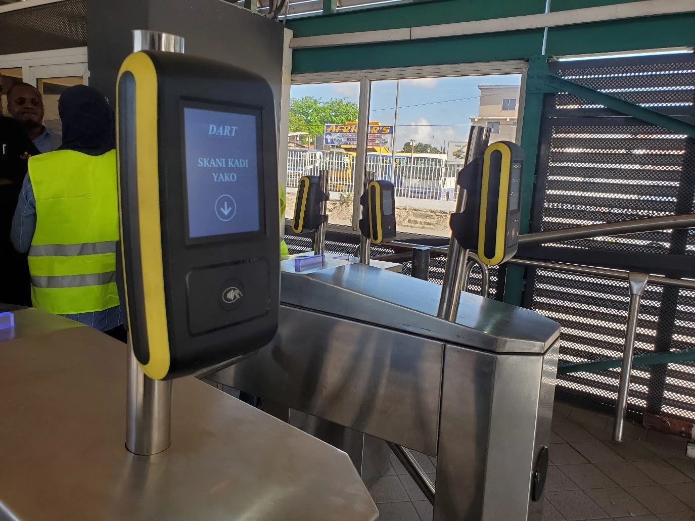 Pilot smartcard equipment at the Kanisani BRT station. Photo Credit: Kelvin Mutagwaba