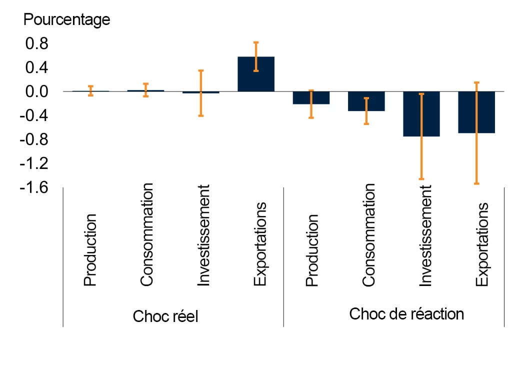Figure 3 : Impact des chocs liés aux taux d'intérêt américains sur l'activité économique dans les économies émergentes et en développement