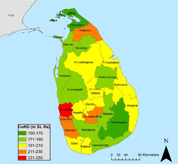 The cost of meeting national dietary guidelines in different districts in Sri Lanka