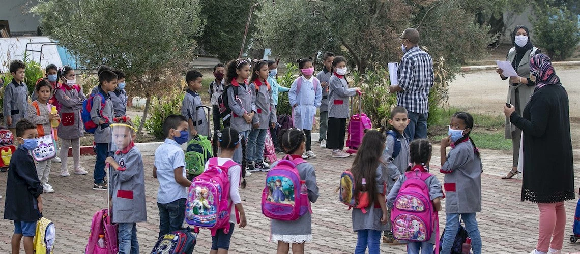 Des élèves lors du premier jour de la rentrée scolaire à l'école primaire "Sijoumi" à Sidi Hassine , Gouvernorat de Tunis.