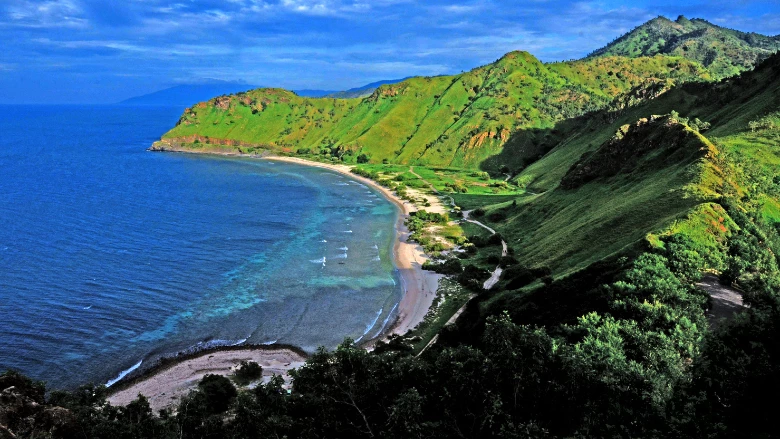 View of the beach around Faucama Cristo Rei Dili, Timor Leste