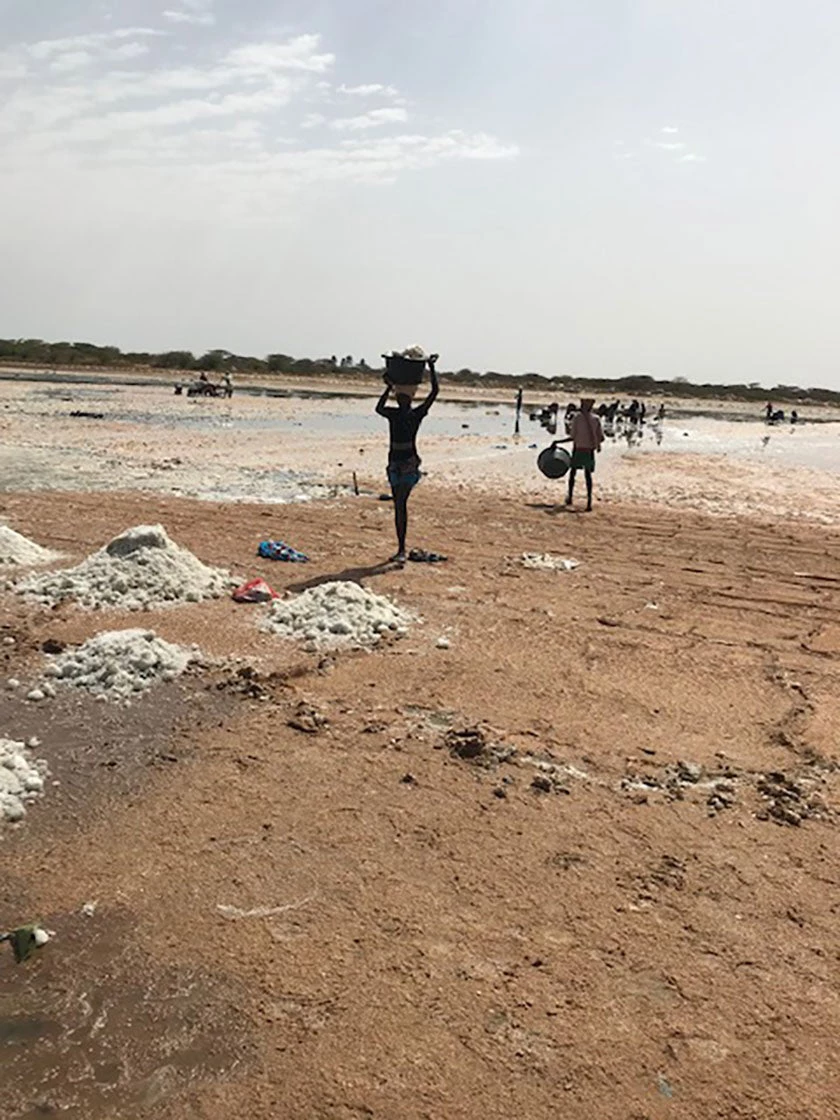 Female workers who make a living extracting salt from the local lakes.