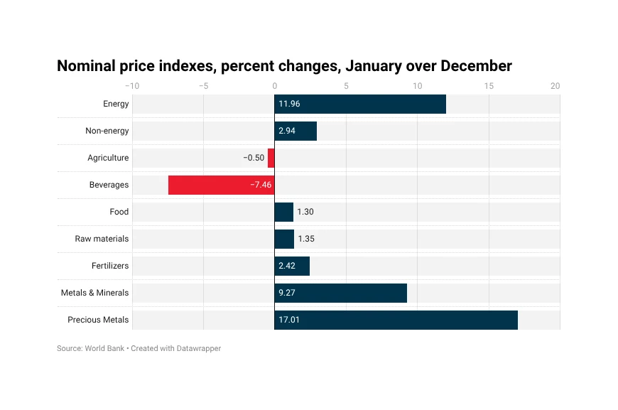 Energy prices surged, non-energy mixed in January—Pink Sheet