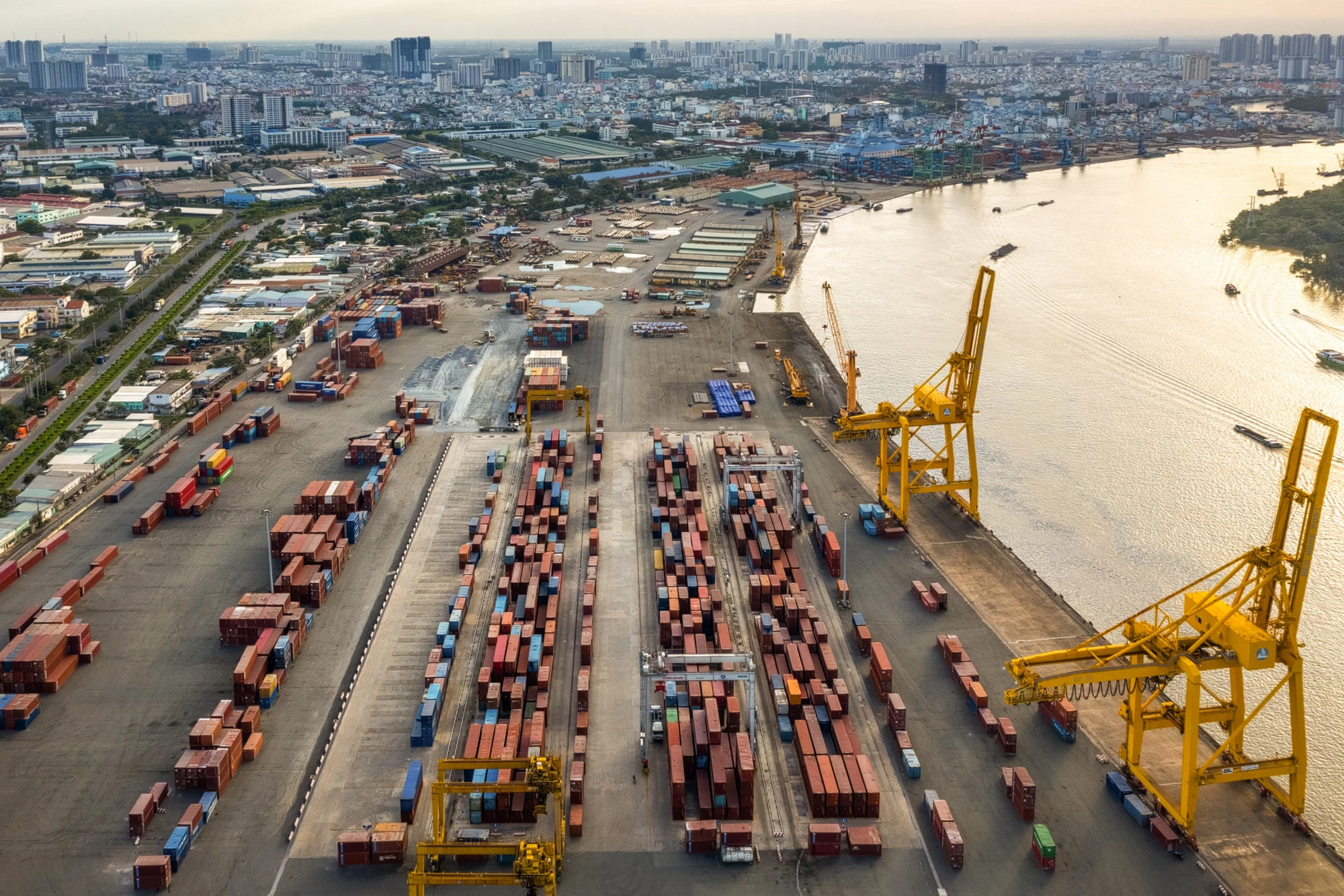 Aerial view of container harbor in Tan Thuan Export Processing Zone. 