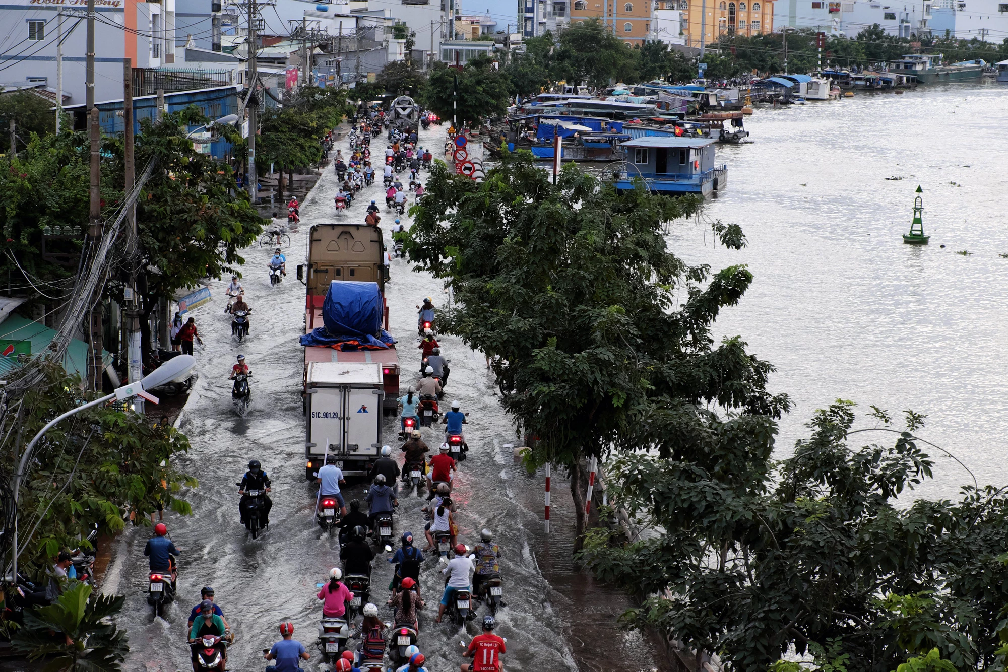 Flooded street in Ho Chi Minh City, Vietnam. 