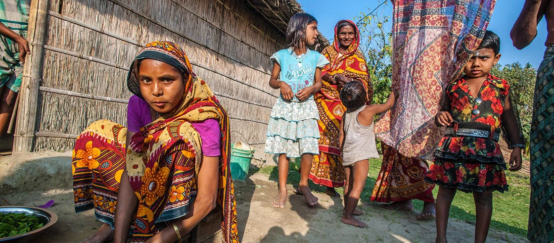 Villagers gathered together in Assam India.