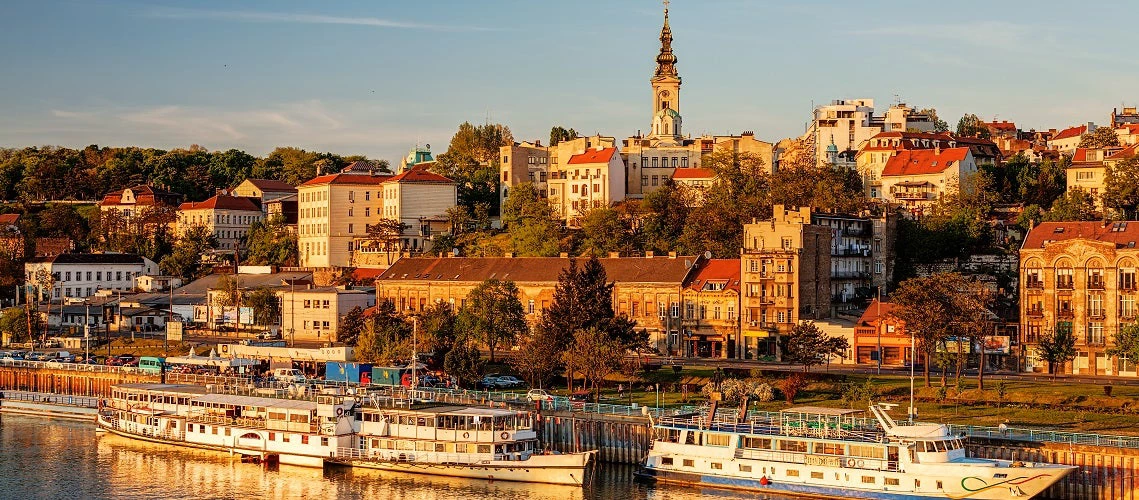 Panorama of Belgrade with river Sava on a sunny day