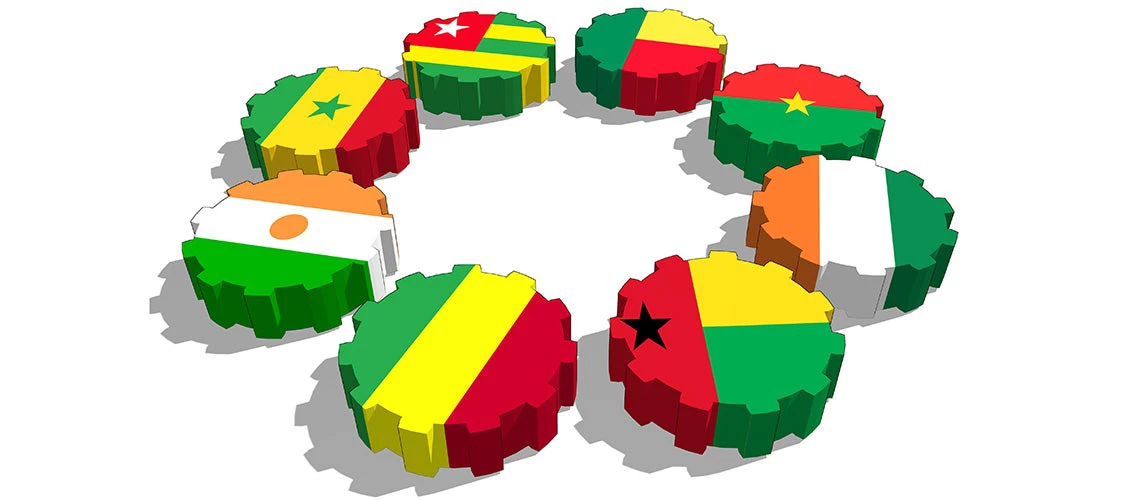 The West African Economic and Monetary Union members flags on gears | © shutterstock.com