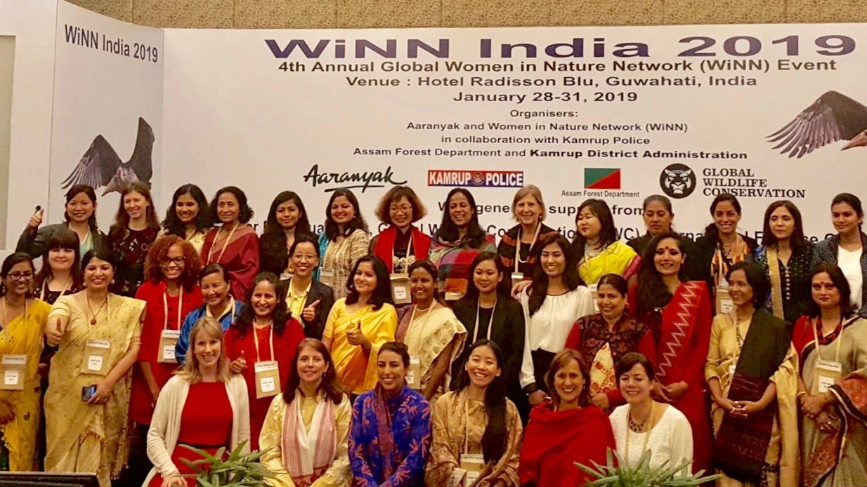 أكثر من 70 امرأة من أكثر من 10 بلدان يحضرن الفعالية السنوية للتواصل التي تنظمها شبكة وين في يناير/كانون الثاني 2019 في غواهاتي، الهند، لتبادل الخبرات لتعزيز تأثيرات الحفاظ عل الطبيعة. الصورة: © شبكة وين.