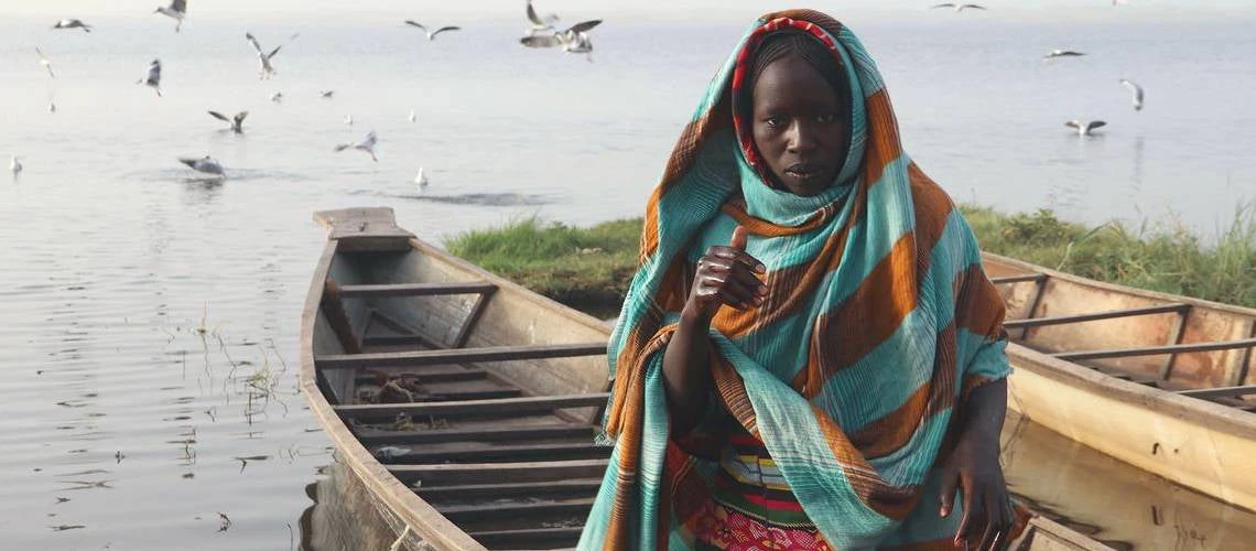 Woman fishing on Lake Chad.