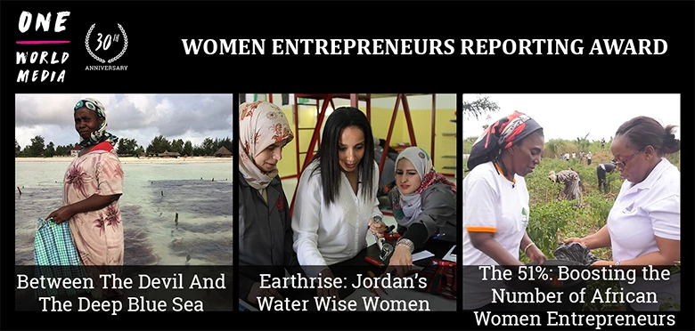 The three One World Media finalists for We-Fi?s Women Entrepreneurs Reporting Award.