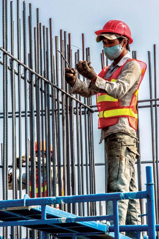 A worker at a construction site in Lao PDR.