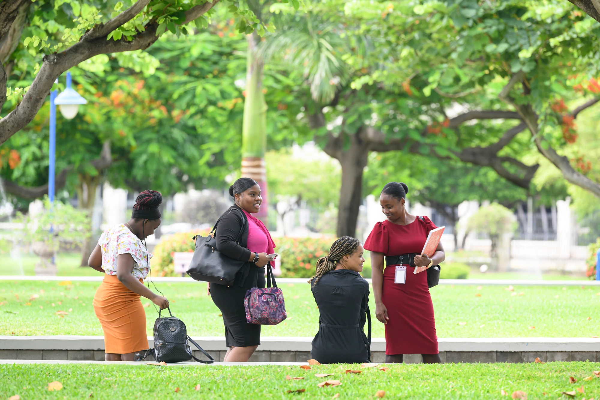 workers enjoy a break in Kingston, Jamaica.