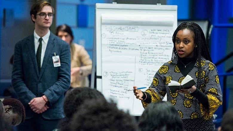 Workshop participants discuss their innovative ideas at the 2017 World Bank Group Youth Summit. © World Bank