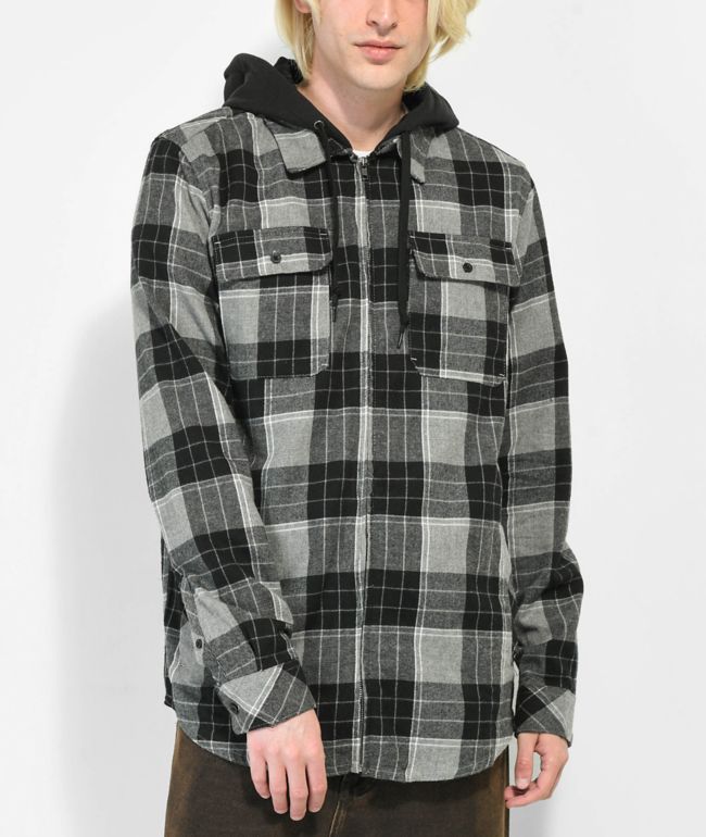 Empyre Chancer Grey u0026 Black Hooded Flannel Shirt