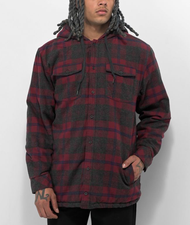 Empyre Cain Red u0026 Black Hooded Flannel Sherpa Jacket