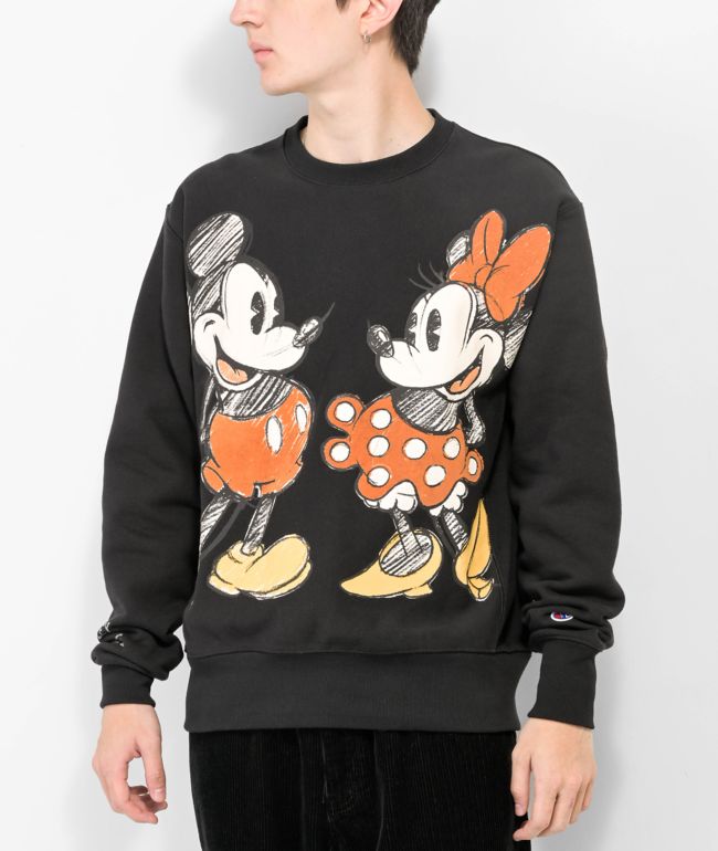 Champion x Disney Mickey u0026 Minnie Black Crewneck Sweatshirt