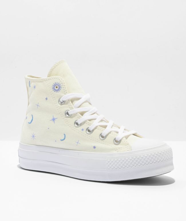 Converse Chuck Taylor All Star Lift Timeless White Embroidery High Top  Platform Shoes