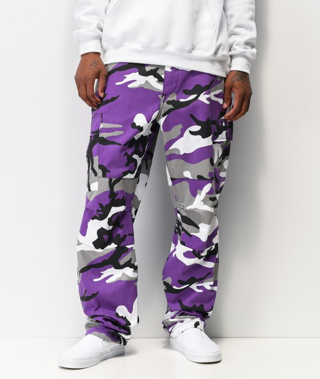 purple cargo camo pants