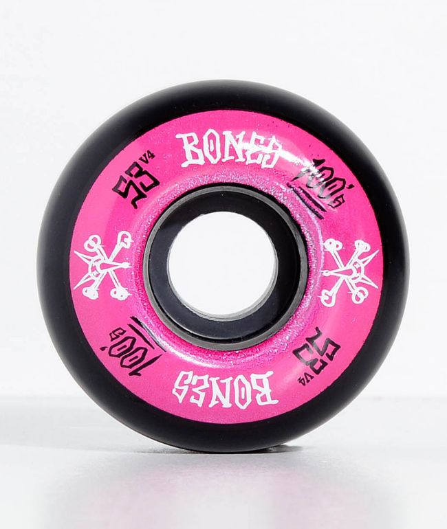 Productiecentrum Plons Blauw Bones 100 Ringers 53mm Pink & Black Skateboard Wheels