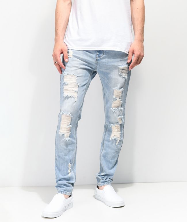 Refrein dreigen Post impressionisme Empyre Verge Sprint Blue Distressed Tapered Skinny Jeans
