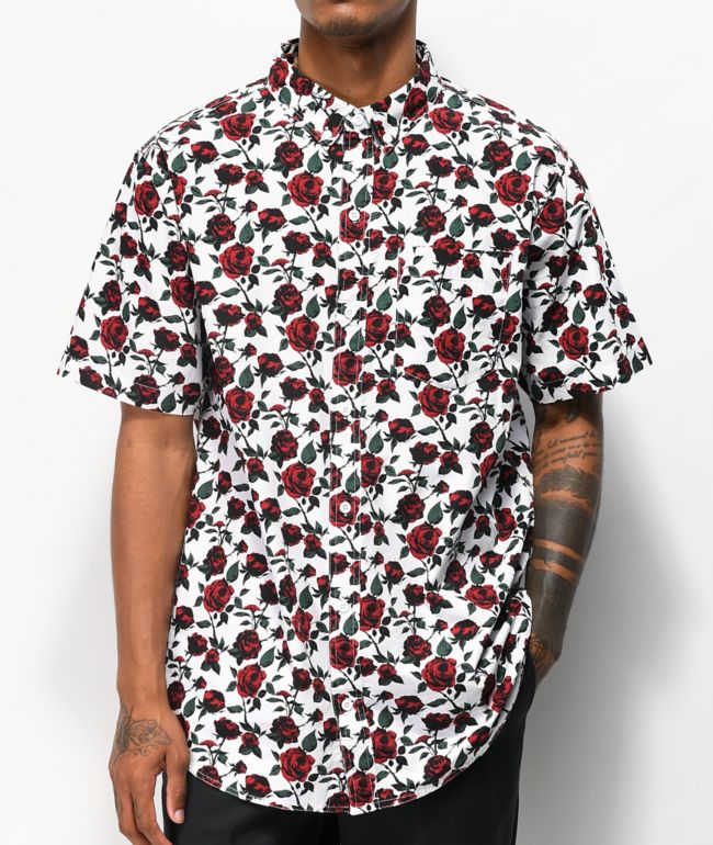 Empyre Tate Roses Black & Red Short Sleeve Button Up Shirt