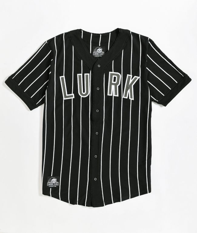 Lurking Class by Sketchy Tank Black & White Pinstripe Baseball Jersey - Men's Size L - Black Unisex Jerseys at Zumiez