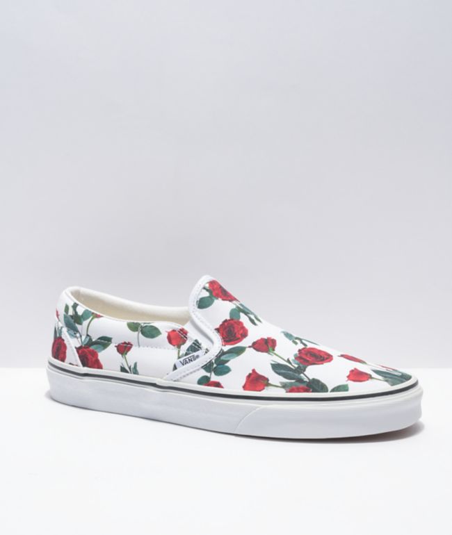 Vans Old Skool Red Roses Black, White u0026 Red Skate Shoes
