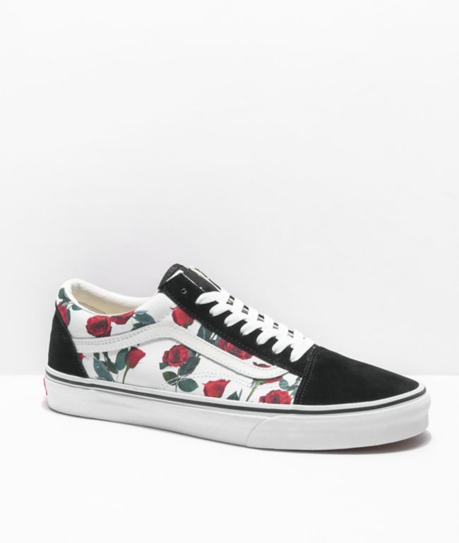 Bounce katastrofe radiator Vans Old Skool Red Roses Black, White & Red Skate Shoes