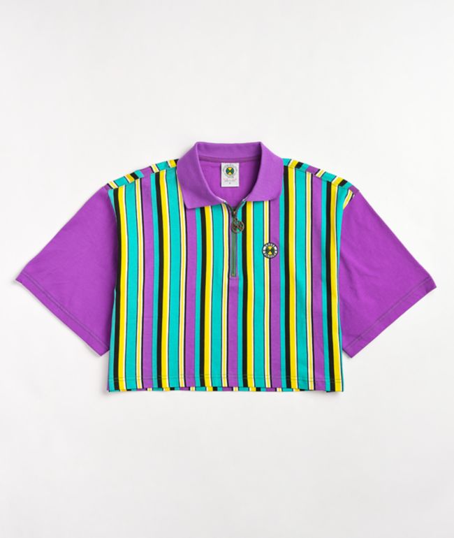 Striped polo shirt with patch in yellow and multicolor