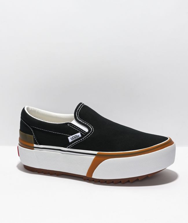 kijken Grafiek chrysant Vans Slip-On Stacked Black, White, & Gum Platform Shoes