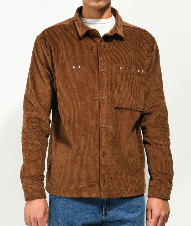 WORBLE Brown Corduroy Long Sleeve Button Up Shirt