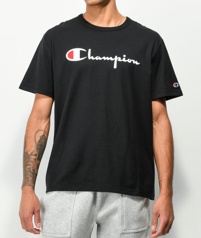 Geruststellen B.C. Wapenstilstand Champion Heritage Script Black T-Shirt