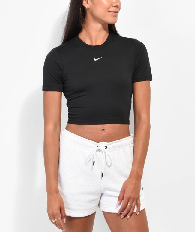 door elkaar haspelen voorbeeld Kreet Nike Sportswear Essentials Black Crop T-Shirt