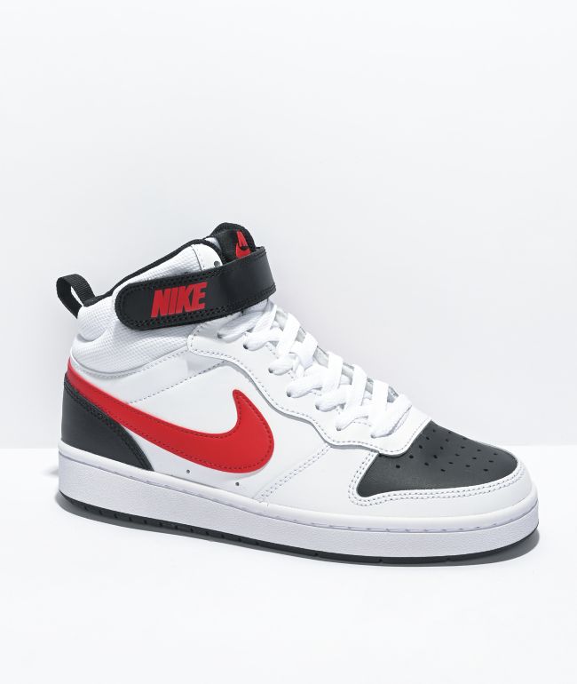 Absolutamente realidad asignar Nike Kids' Court Borough Mid 2 White, Black & Red Shoes