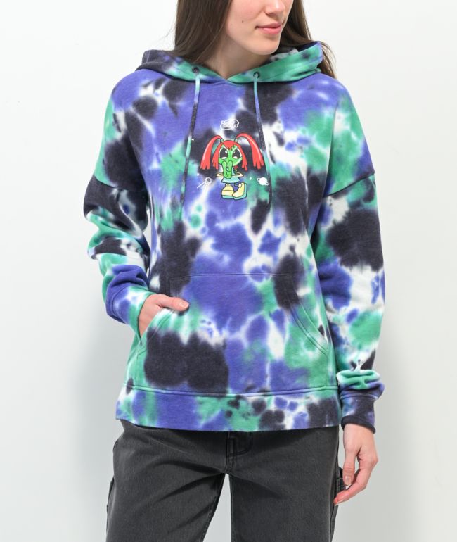 A-Lab Atarah Alien Purple, Green u0026 Black Bleach Dye Hoodie