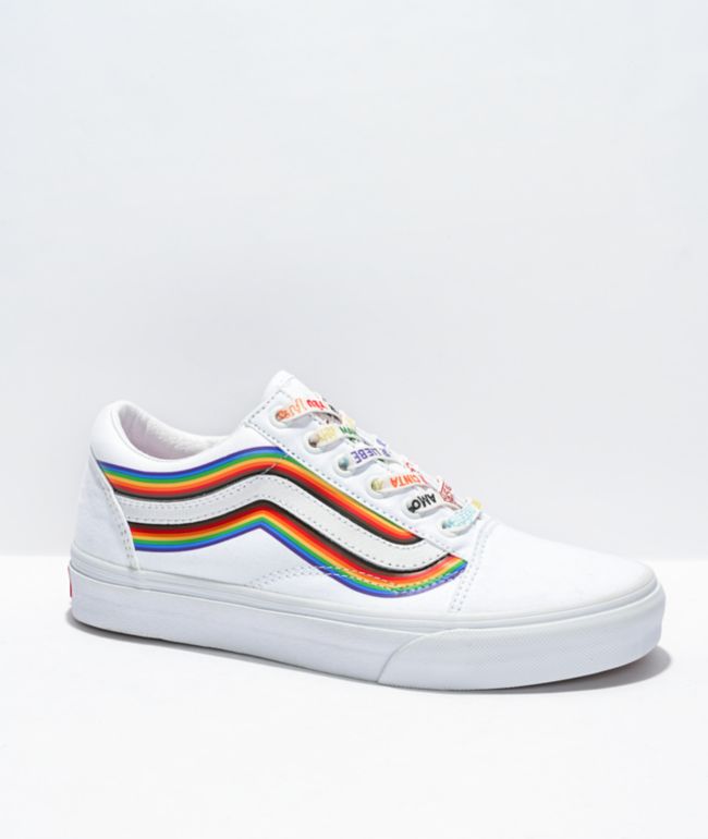 all white vans rainbow bottom