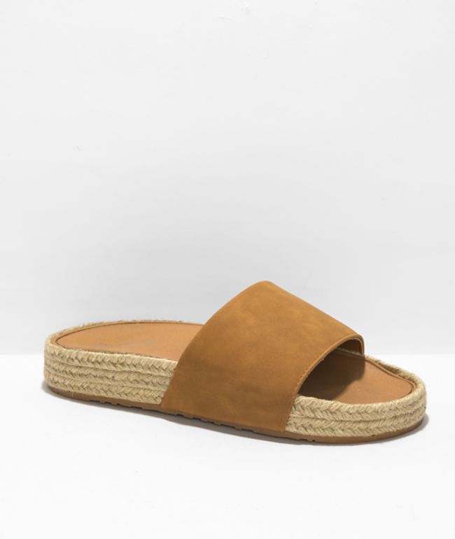 Roxy Slippy Espadrille Tan Slide Sandals
