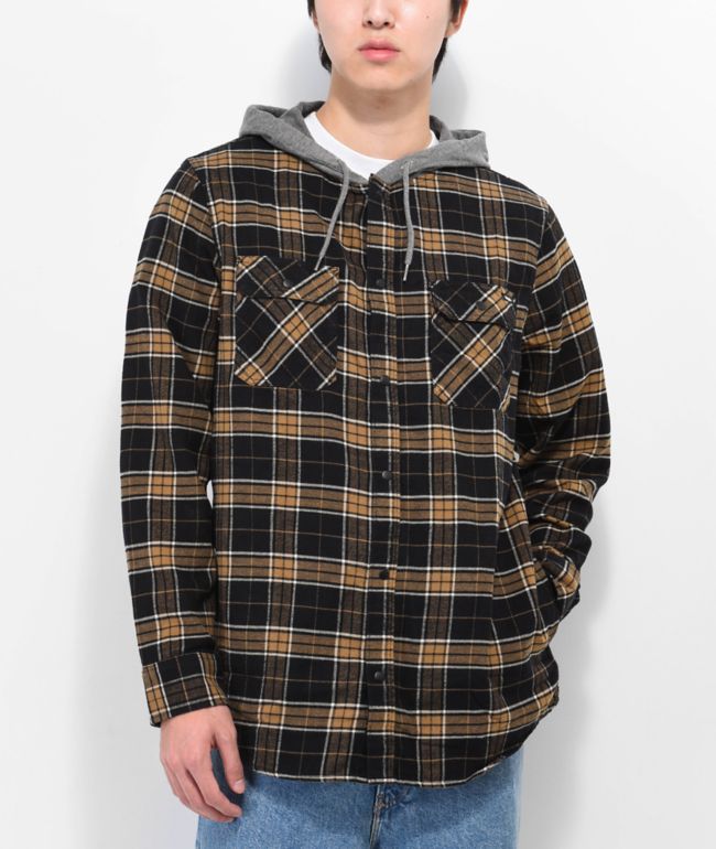 Vans Parkway II Black u0026 Yellow Woven Hooded Flannel Shirt