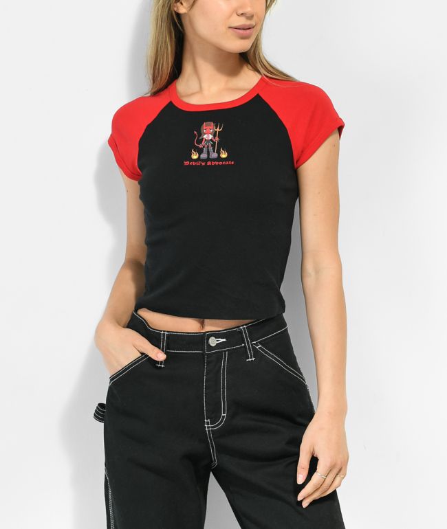 Advocate Black & Red Raglan Crop T-Shirt
