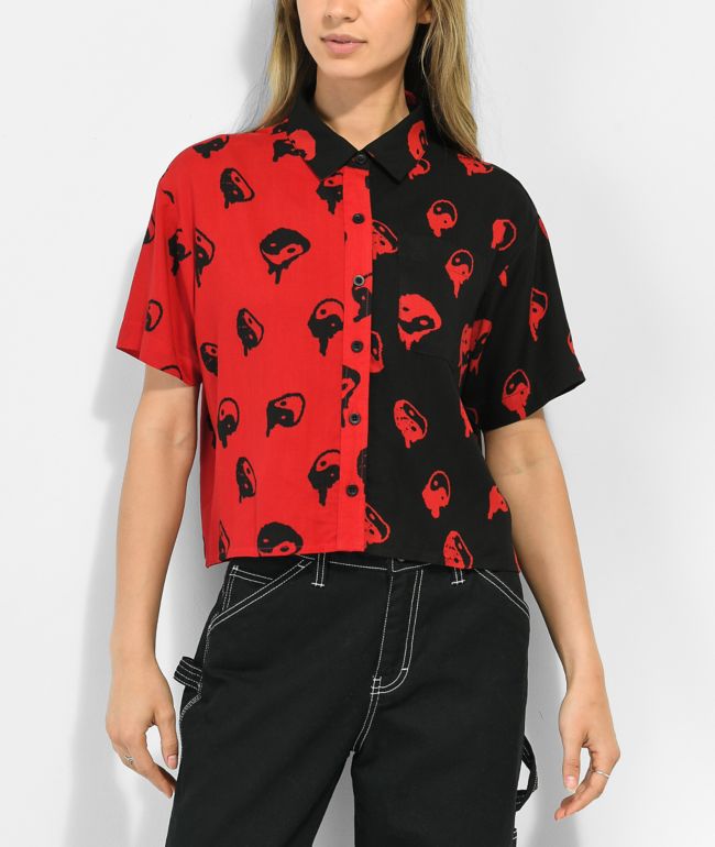 Yang Black & Red Short Button Up Shirt