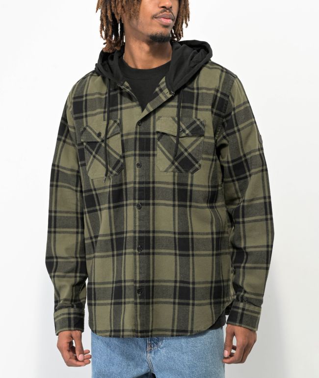 DC Ruckus Green u0026 Black Hooded Flannel Shirt