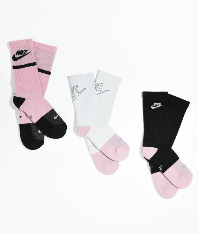 Si mariposa Fresco Nike Pink, White & Black 3 Pack Crew Socks