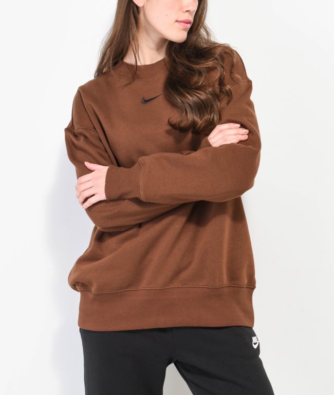 Nike Sportswear Phoenix Oversize Brown Crewneck Sweatshirt - Size S - Brown - Crewneck Sweatshirts - Women's Clothing at Zumiez