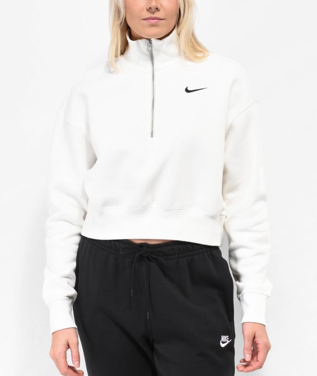varilla enero Barbero Nike Sportswear Phoenix White Fleece Crop Quarter Zip Sweatshirt