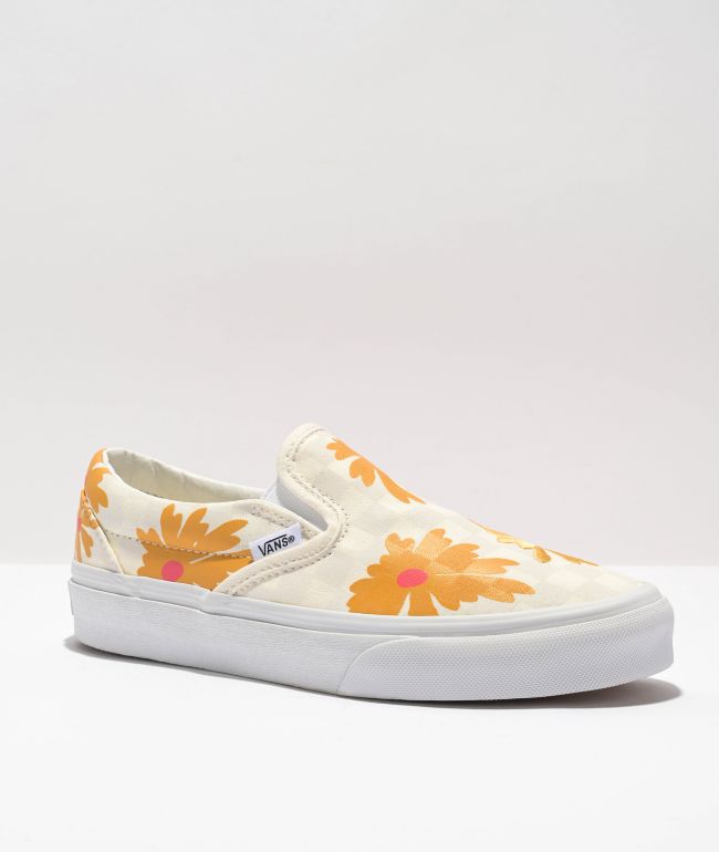 Vans Classic Slip-On Cottage Check Floral Yellow White Size 10