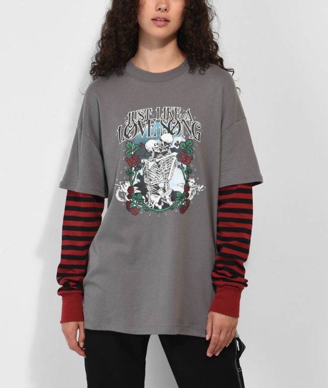 Empyre Love Grey & Red Layered Long Sleeve T-Shirt